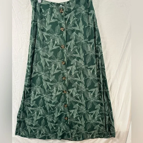 Market & Spruce Green Botanical Button Front Midi Skirt Size Small - Picture 1 of 4